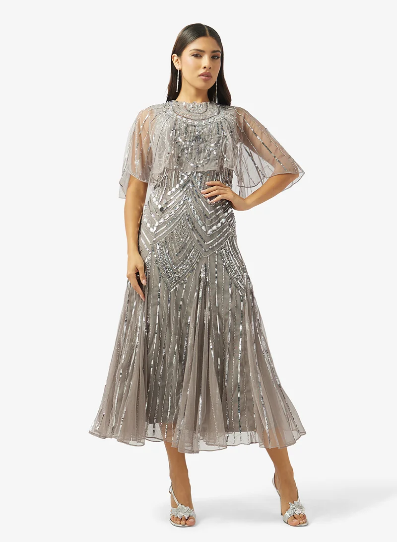 Amelia Rose Crew Neck Sequin Midi Dress